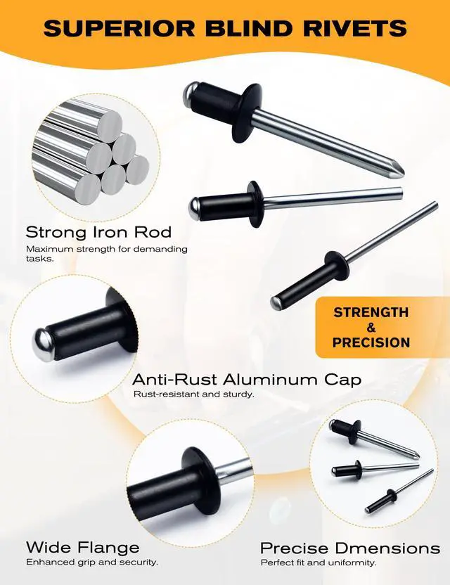 Alt view image 2 of 6 - Aluminum Blind Rivets 1/8 x 1/4" - Pack of 250 Dome Head Pop Rivets, Corrosion-Resistant Fasteners for Metal, Wood, Plastic