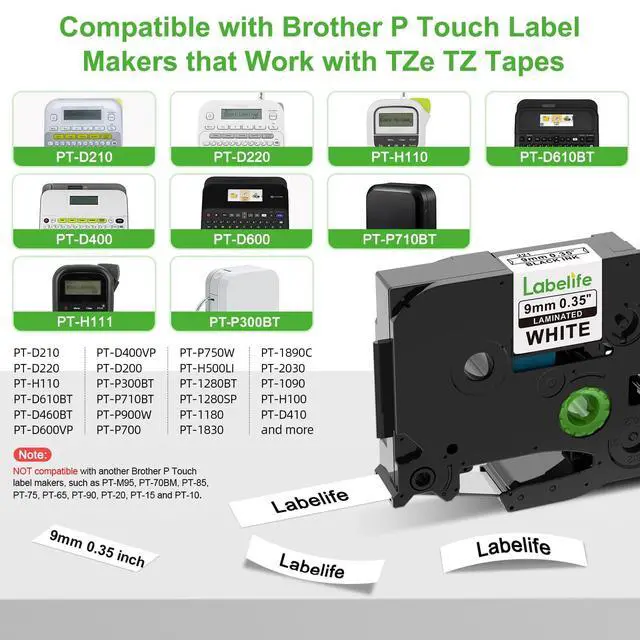 Alt view image 2 of 7 - ViewSonic 6-Pack TZe TZ Tape 9mm 0.35 Laminated White Label Tape TZe-221 Replace for Brother P Touch 9mm Label Tape TZe221 TZ221 for Brother Label Maker PTD210 PT-D220 PT-H110 PT-D400 PT-D610BT PTD200