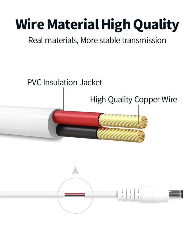 Alt view image 4 of 7 - ViewSonic Power Extension Cable 10M 33Ft 2.1mm x 5.5mm Compatible with 12V DC Adapter Cord for CCTV Security Camera System NVR DVR and Standalone IP Camera(White)