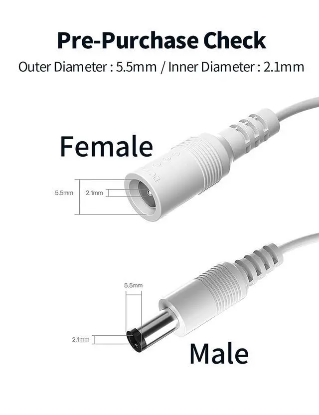 Alt view image 2 of 7 - ViewSonic Power Extension Cable 10M 33Ft 2.1mm x 5.5mm Compatible with 12V DC Adapter Cord for CCTV Security Camera System NVR DVR and Standalone IP Camera(White)