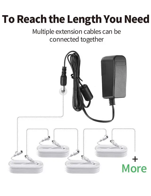 Alt view image 3 of 7 - ViewSonic Power Extension Cable 10M 33Ft 2.1mm x 5.5mm Compatible with 12V DC Adapter Cord for CCTV Security Camera System NVR DVR and Standalone IP Camera(White)