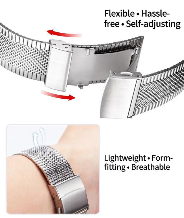 Alt view image 2 of 6 - ViewSonic Stainless Steel Mesh Watch Bands 12mm 14mm 16mm 18mm 20mm 22mm Ultra-thin Quick Release Metal Replacement Watch Strap Men Women 4 Color (Gold, Silver, Black, Rose Gold)