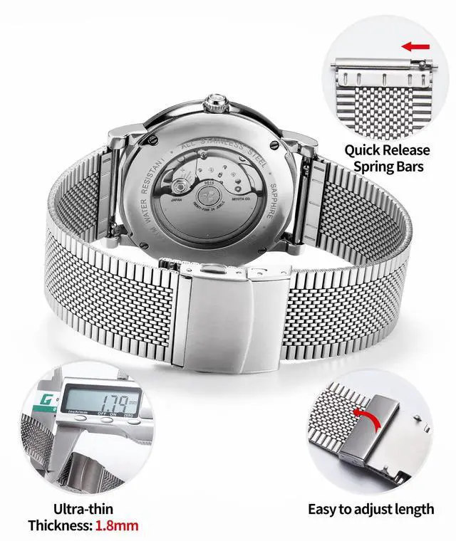 Alt view image 3 of 6 - ViewSonic Stainless Steel Mesh Watch Bands 12mm 14mm 16mm 18mm 20mm 22mm Ultra-thin Quick Release Metal Replacement Watch Strap Men Women 4 Color (Gold, Silver, Black, Rose Gold)