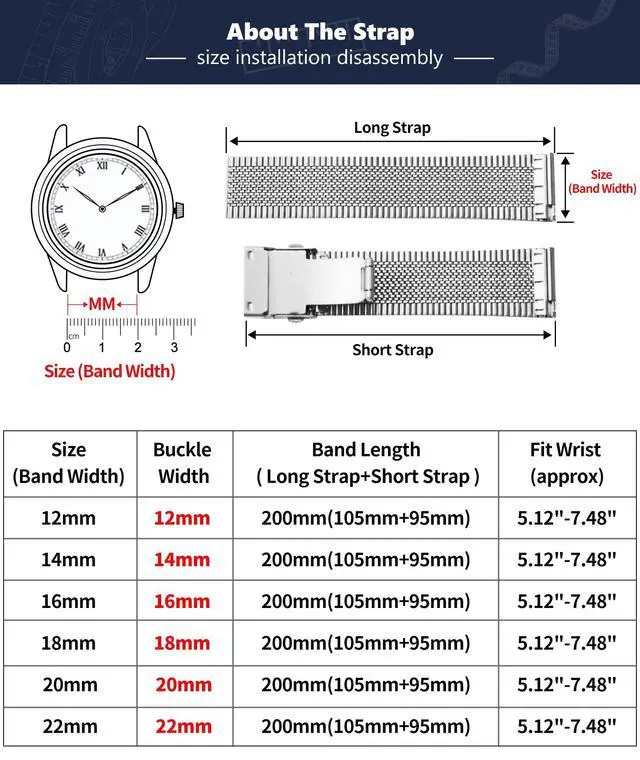 Alt view image 6 of 6 - ViewSonic Stainless Steel Mesh Watch Bands 12mm 14mm 16mm 18mm 20mm 22mm Ultra-thin Quick Release Metal Replacement Watch Strap Men Women 4 Color (Gold, Silver, Black, Rose Gold)