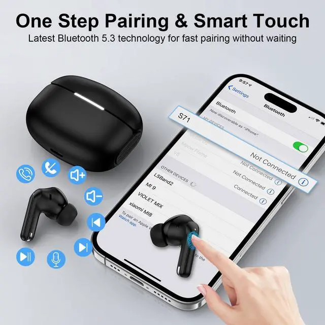 Alt view image 6 of 7 - Wireless Samsung Earbuds Bluetooth Headphone for Samsung Galaxy A17 A16 A15 A37 S26 S25 Ultra S24 S23 S22 S21 60H Bluetooth 5.3 Noise Canceling in-Ear Type C Earphone for iPhone 17 Pro Max 16 15 14 13