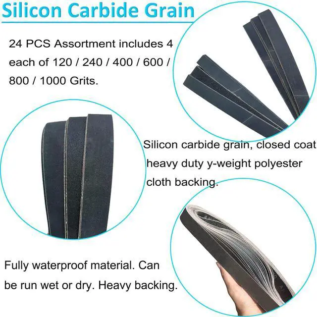 Alt view image 4 of 7 - ViewSonic 24 Pack 1 x 30 Inch Silicon Carbide Sanding Belts Assorted -120 240 400 600 800 and 1000 Grits, High Performance Sander Belts For Knife Sharpening and Metalworking
