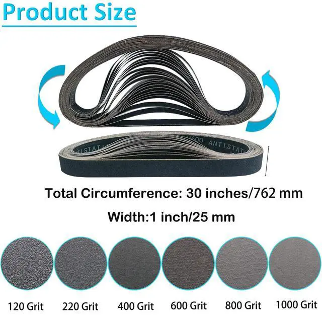 Alt view image 2 of 7 - ViewSonic 24 Pack 1 x 30 Inch Silicon Carbide Sanding Belts Assorted -120 240 400 600 800 and 1000 Grits, High Performance Sander Belts For Knife Sharpening and Metalworking