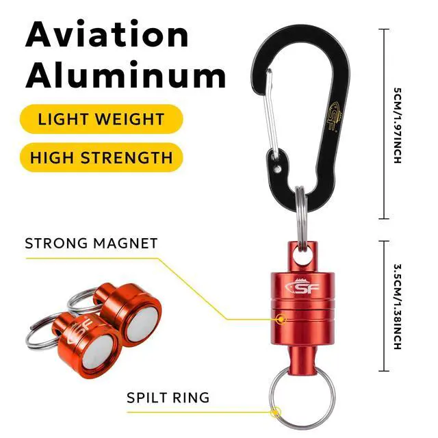 Alt view image 2 of 7 - ViewSonic Strongest Magnetic Release Holder Keychain Fly Fishing Net Retractor Magnet Clip with Coiled Lanyard Aluminum Alloy Hook - Red