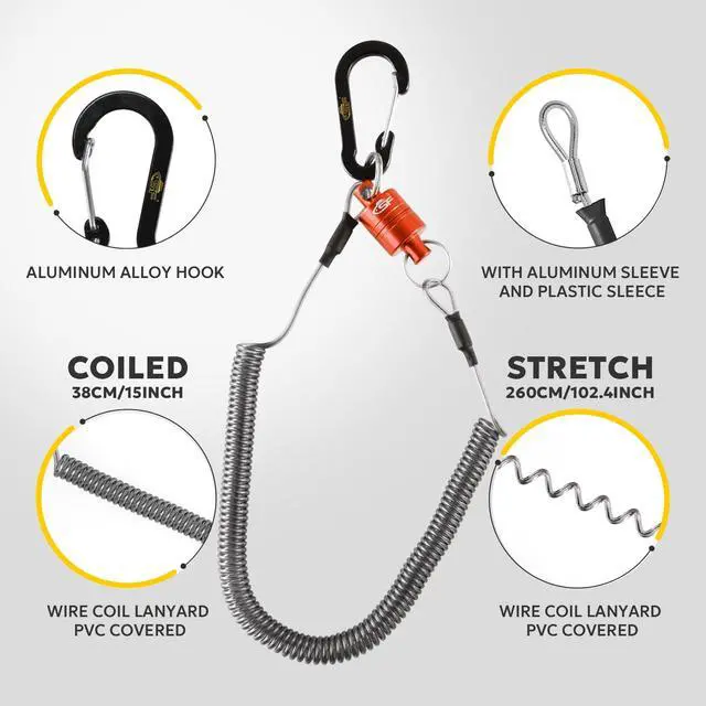 Alt view image 4 of 7 - ViewSonic Strongest Magnetic Release Holder Keychain Fly Fishing Net Retractor Magnet Clip with Coiled Lanyard Aluminum Alloy Hook - Red