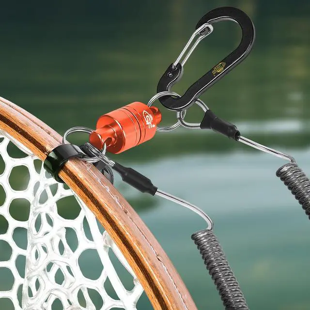 Alt view image 6 of 7 - ViewSonic Strongest Magnetic Release Holder Keychain Fly Fishing Net Retractor Magnet Clip with Coiled Lanyard Aluminum Alloy Hook - Red