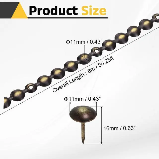 Alt view image 2 of 7 - ViewSonic Upholstery Nailhead Trim, 8 Meters Glossy Upholstery Tacks Strips, Decorative Nail Trims with Nails for Sofa Headboard, Chair DIY Furniture Accessory (11mm Black-Gold)