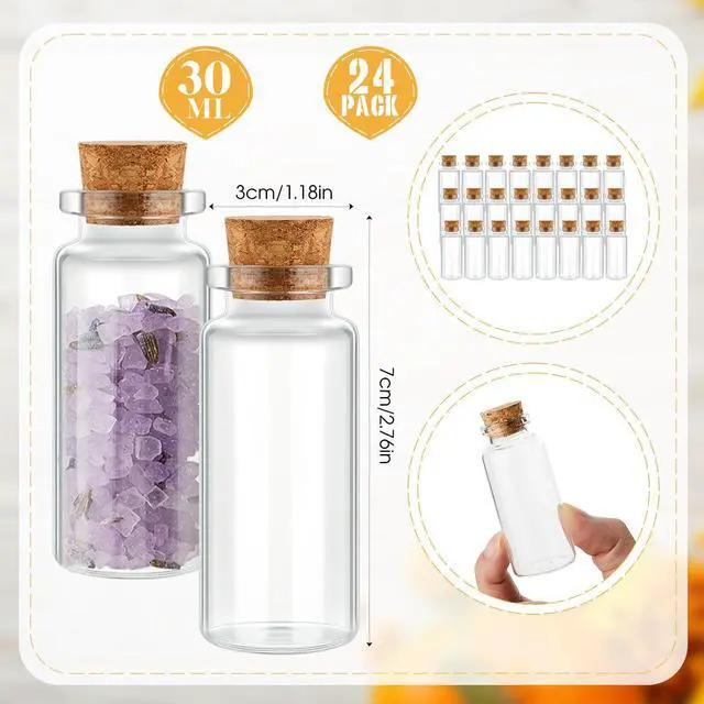 Alt view image 2 of 7 - ViewSonic 12 Pcs Small Glass Jars with Cork Lids, Mini Potion Bottles Bulk Tiny Wishing Vial Spell Jars for DIY Art Crafts Gift Back to School Wedding Birthday Party Favors (30ml/1oz)