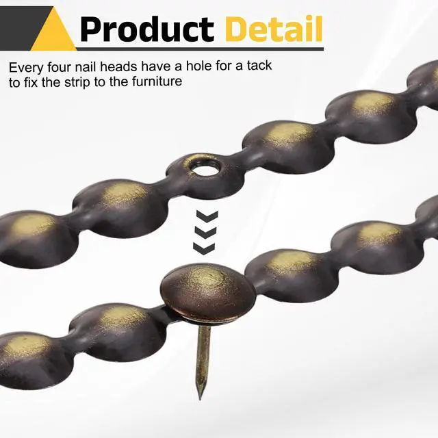 Alt view image 4 of 7 - ViewSonic Upholstery Nailhead Trim, 8 Meters Glossy Upholstery Tacks Strips, Decorative Nail Trims with Nails for Sofa Headboard, Chair DIY Furniture Accessory (11mm Black-Gold)