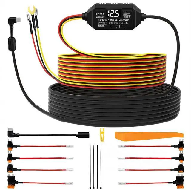 Main image of USB-C Hardwire Kit for Dash Cam with Acc Detection, 4-Level Adjustable Low Voltage Protection & Automatic LED Voltmeter, 3-Lead Power Cable for Dash Camera Parking Mode & Continuous Recording