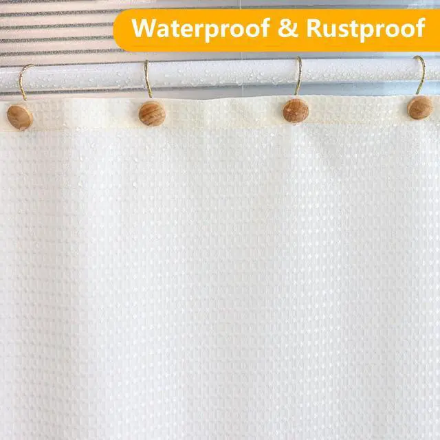 Alt view image 5 of 7 - Shower Curtain Hooks, Wood Decorative Shower Curtain Rings, Modern Round Log Shower Curtain Hangers, 12PCS Shower Hooks for Shower Curtain Rod, Bedroom, Living Room (Gold 2)
