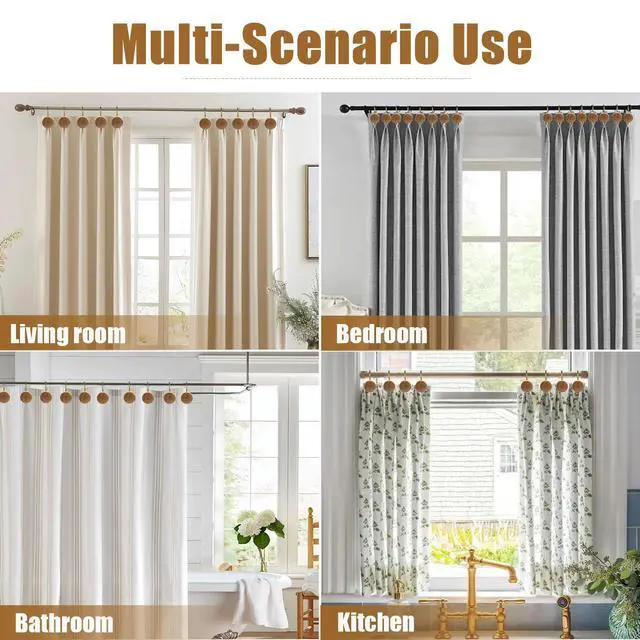Alt view image 6 of 7 - Shower Curtain Hooks, Wood Decorative Shower Curtain Rings, Modern Round Log Shower Curtain Hangers, 12PCS Shower Hooks for Shower Curtain Rod, Bedroom, Living Room (Gold 2)