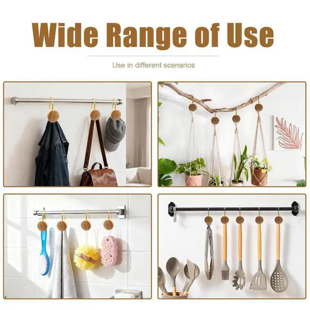 Alt view image 7 of 7 - Shower Curtain Hooks, Wood Decorative Shower Curtain Rings, Modern Round Log Shower Curtain Hangers, 12PCS Shower Hooks for Shower Curtain Rod, Bedroom, Living Room (Gold 2)