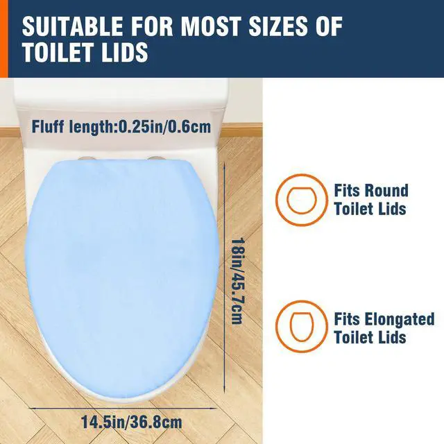Alt view image 2 of 7 - Comfortable Soft Plush Toilet Lid Cover for Bathroom, Machine Washable Toilet Seat Covers, Fits Most Round Elongated and Oblong Lids, Easy Installation& Cleaning (Sky Blue)