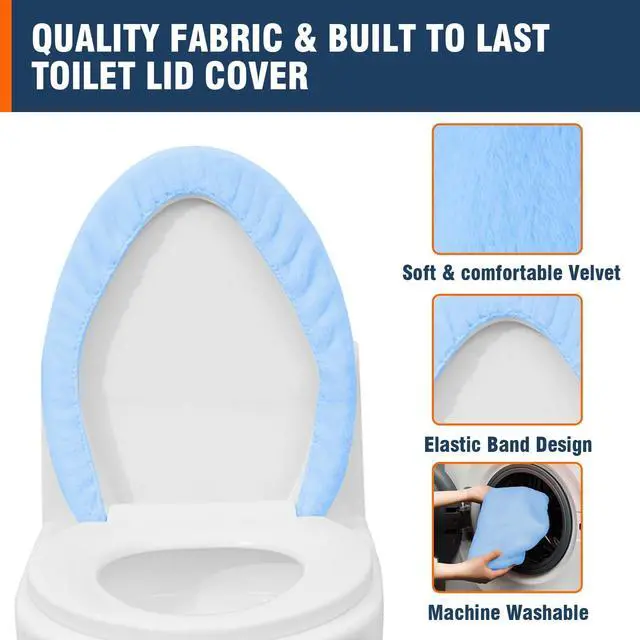 Alt view image 3 of 7 - Comfortable Soft Plush Toilet Lid Cover for Bathroom, Machine Washable Toilet Seat Covers, Fits Most Round Elongated and Oblong Lids, Easy Installation& Cleaning (Sky Blue)