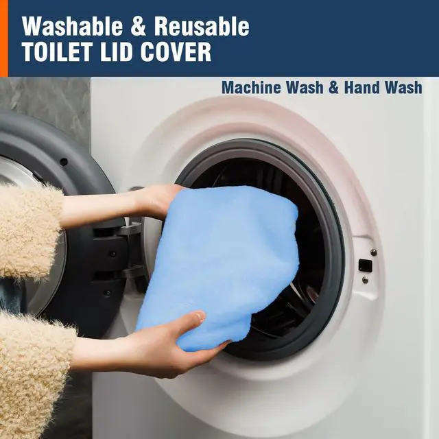 Alt view image 6 of 7 - Comfortable Soft Plush Toilet Lid Cover for Bathroom, Machine Washable Toilet Seat Covers, Fits Most Round Elongated and Oblong Lids, Easy Installation& Cleaning (Sky Blue)