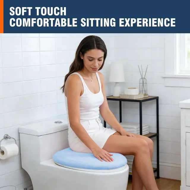 Alt view image 4 of 7 - Comfortable Soft Plush Toilet Lid Cover for Bathroom, Machine Washable Toilet Seat Covers, Fits Most Round Elongated and Oblong Lids, Easy Installation& Cleaning (Sky Blue)