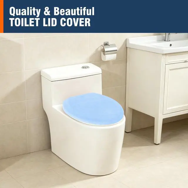 Alt view image 7 of 7 - Comfortable Soft Plush Toilet Lid Cover for Bathroom, Machine Washable Toilet Seat Covers, Fits Most Round Elongated and Oblong Lids, Easy Installation& Cleaning (Sky Blue)