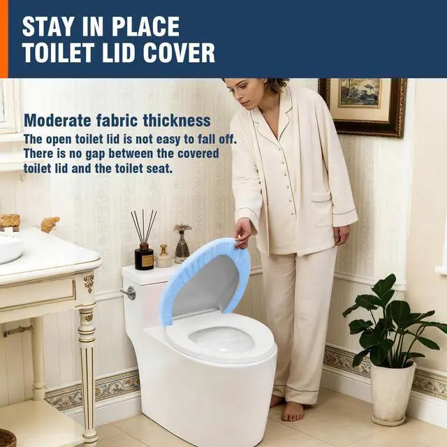 Alt view image 5 of 7 - Comfortable Soft Plush Toilet Lid Cover for Bathroom, Machine Washable Toilet Seat Covers, Fits Most Round Elongated and Oblong Lids, Easy Installation& Cleaning (Sky Blue)