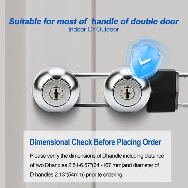 Alt view image 2 of 7 - French Door Lock for Double Doors, Adjustable Double Door Lock for Home Security Prevent Kick Ins for Various Knob Width Door Security