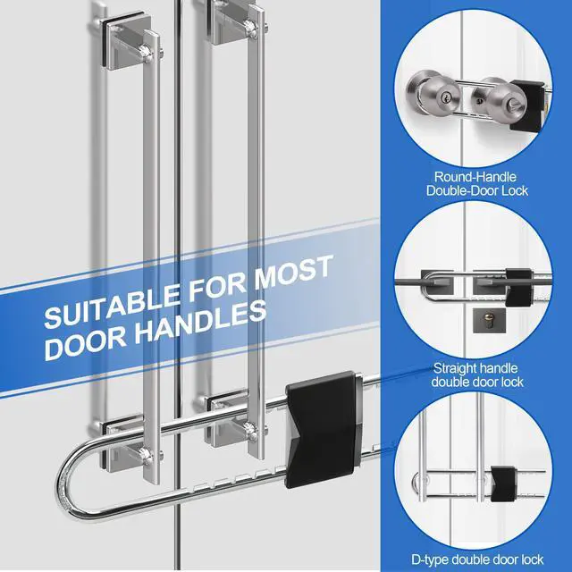 Alt view image 6 of 7 - French Door Lock for Double Doors, Adjustable Double Door Lock for Home Security Prevent Kick Ins for Various Knob Width Door Security