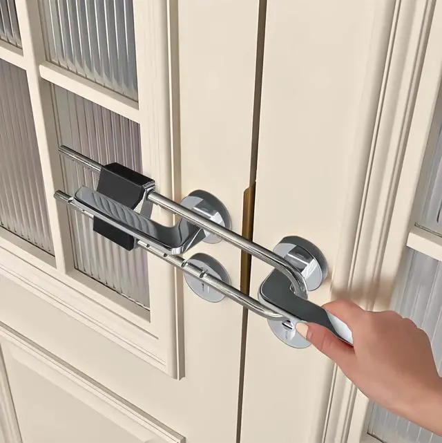 Alt view image 7 of 7 - French Door Lock for Double Doors, Adjustable Double Door Lock for Home Security Prevent Kick Ins for Various Knob Width Door Security