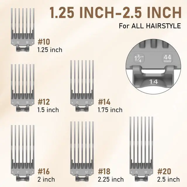 Alt view image 2 of 7 - Clipper Guards 1.25", 1.5", 1.75", 2", 2.25" & 2.5" Compatible with Most Wahl Clippers, Extra Long Professional Hair Clipper Combs Guides 10 12 14 16 18 20, Gray