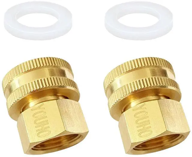 Main image of ViewSonic 2 Pcs 3/4 GHT (F) to 1/2 NPT (F) Solid Brass Garden Hose Fittings Connectors Adapter Heavy Duty Brass Repair Double Female Water Hose Connector