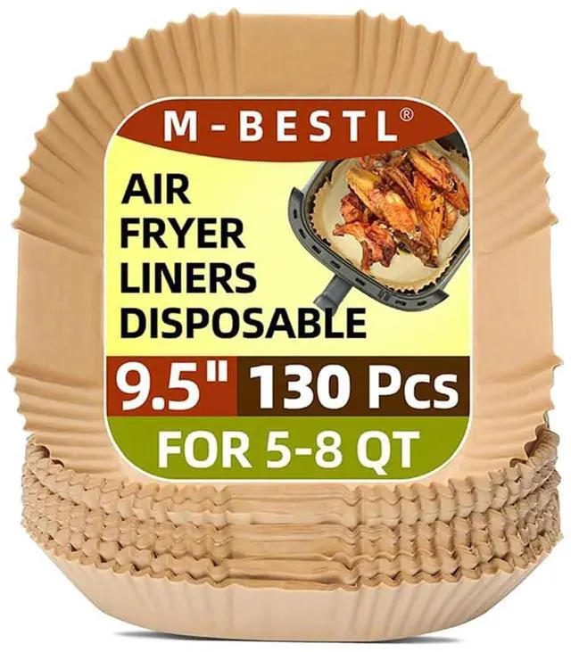 Main image of 9.5 Inch Air Fryer Liners Disposable for 5-8 Qt,130 Pcs Square Air Fryer Parchment Paper Liners,Non-stick &Oil-proof Parchment Paper for Frying