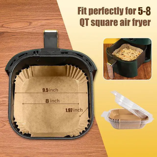 Alt view image 2 of 7 - 9.5 Inch Air Fryer Liners Disposable for 5-8 Qt,130 Pcs Square Air Fryer Parchment Paper Liners,Non-stick &Oil-proof Parchment Paper for Frying