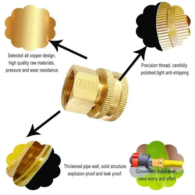 Alt view image 5 of 7 - ViewSonic 2 Pcs 3/4 GHT (F) to 1/2 NPT (F) Solid Brass Garden Hose Fittings Connectors Adapter Heavy Duty Brass Repair Double Female Water Hose Connector