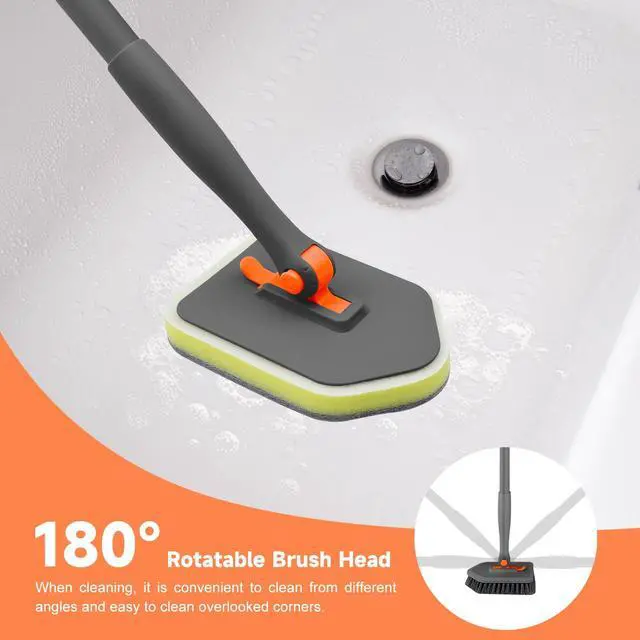 Alt view image 3 of 7 - ViewSonic Shower Scrubber with Long Handle, 3 in 1 Tile Tub Scrubber Brush with 3 Detachable Cleaning Heads Adjustable Handle Shower Cleaner Brush for Bathroom, Kitchen, Toilet, Wall