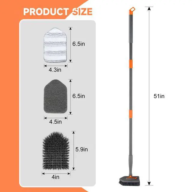 Alt view image 2 of 7 - ViewSonic Shower Scrubber with Long Handle, 3 in 1 Tile Tub Scrubber Brush with 3 Detachable Cleaning Heads Adjustable Handle Shower Cleaner Brush for Bathroom, Kitchen, Toilet, Wall