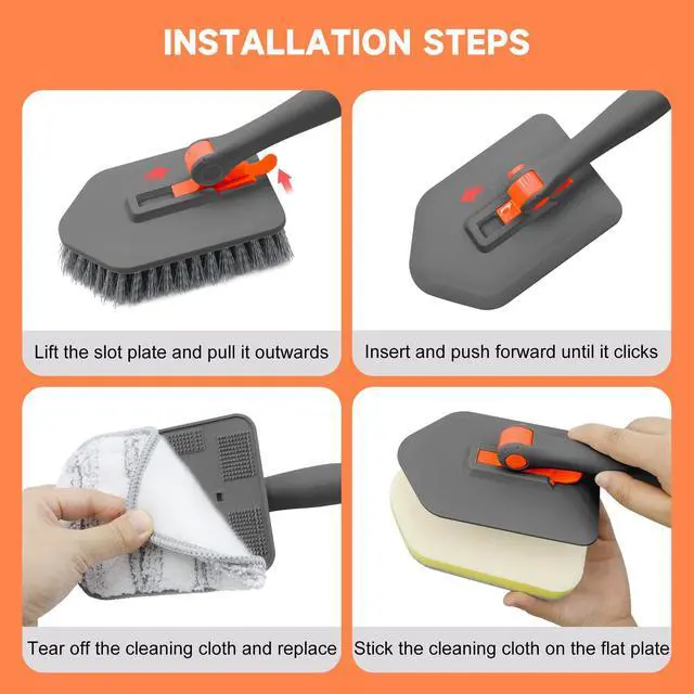 Alt view image 6 of 7 - ViewSonic Shower Scrubber with Long Handle, 3 in 1 Tile Tub Scrubber Brush with 3 Detachable Cleaning Heads Adjustable Handle Shower Cleaner Brush for Bathroom, Kitchen, Toilet, Wall