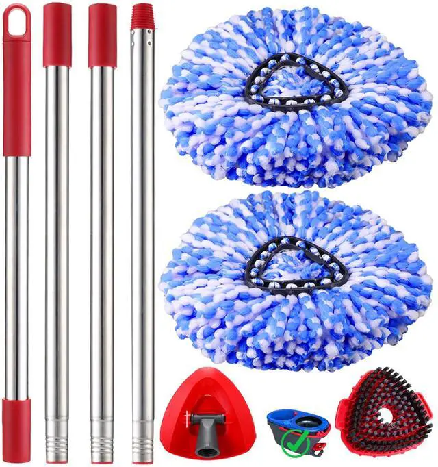 Main image of Mop Heads Replacement Handle for Ocedar RinseClean 2-Tank System, 2 Microfiber Mop Refills, 1 Mop Handle (30-58in Adjustable 4-Section Pole), 2 Scrub Brush, 1 Spin Base for O Cedar RinseClean