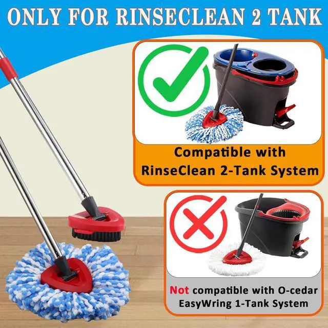 Alt view image 3 of 7 - Mop Heads Replacement Handle for Ocedar RinseClean 2-Tank System, 2 Microfiber Mop Refills, 1 Mop Handle (30-58in Adjustable 4-Section Pole), 2 Scrub Brush, 1 Spin Base for O Cedar RinseClean