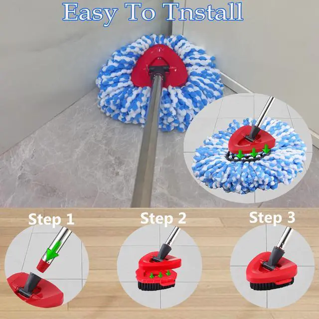 Alt view image 5 of 7 - Mop Heads Replacement Handle for Ocedar RinseClean 2-Tank System, 2 Microfiber Mop Refills, 1 Mop Handle (30-58in Adjustable 4-Section Pole), 2 Scrub Brush, 1 Spin Base for O Cedar RinseClean