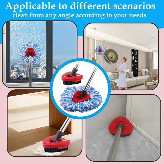 Alt view image 2 of 7 - Mop Heads Replacement Handle for Ocedar RinseClean 2-Tank System, 2 Microfiber Mop Refills, 1 Mop Handle (30-58in Adjustable 4-Section Pole), 2 Scrub Brush, 1 Spin Base for O Cedar RinseClean