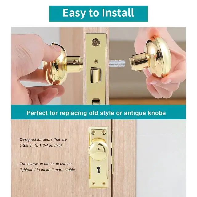Alt view image 3 of 4 - ViewSonic Vintage Polished Gold Door Knob Set with Spindle,2 Pack