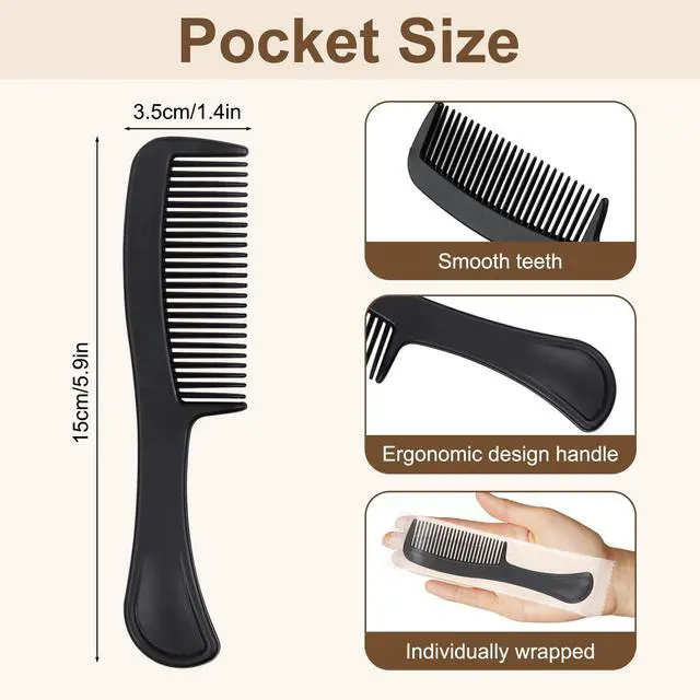 Alt view image 2 of 7 - Black Combs in Bulk Individually Wrapped Disposable Comb Plastic Pocket Size Women Men Hair Combs for Home Homeless Hotel Shelter Charity Church Travel Nursing Hair Accessories 5.9 Inch (100 Pack)