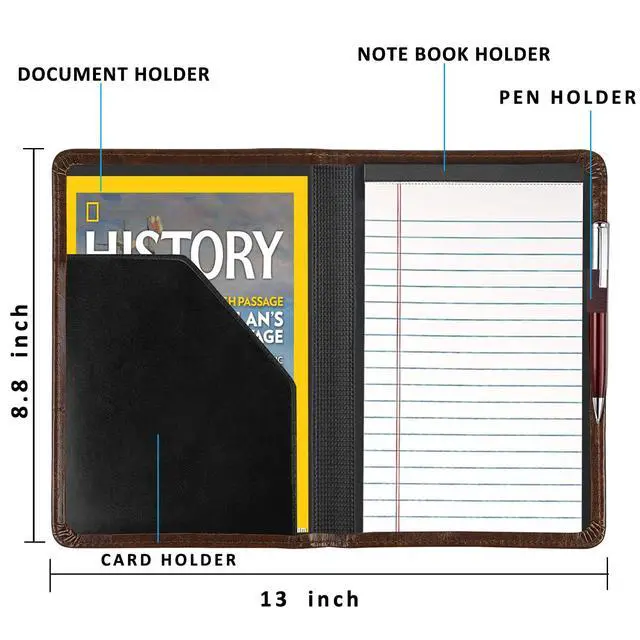 Alt view image 3 of 6 - ViewSonic Padfolio/Portfolio Binder, Mini Padfolio Portfolio Binder 5 x 8 Legal Writing Pad, A5 Document Organizer Folder for Men Women,Dark Brown.