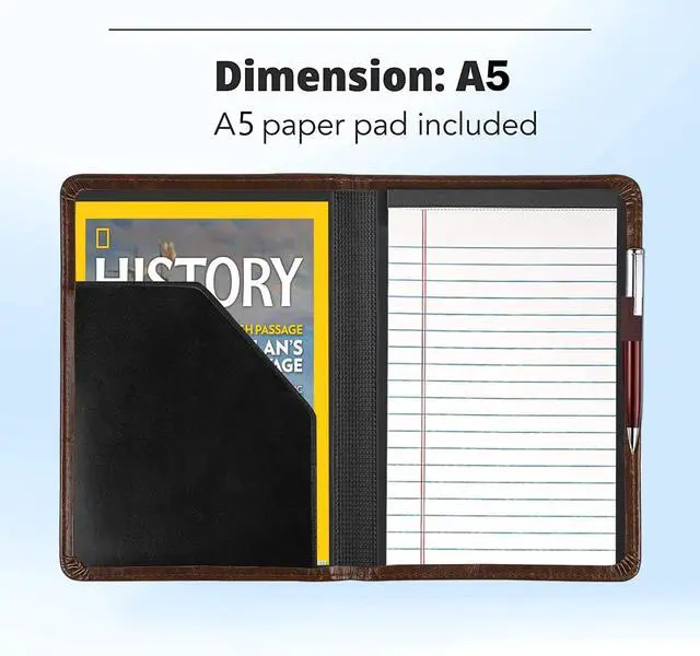 Alt view image 5 of 6 - ViewSonic Padfolio/Portfolio Binder, Mini Padfolio Portfolio Binder 5 x 8 Legal Writing Pad, A5 Document Organizer Folder for Men Women,Dark Brown.