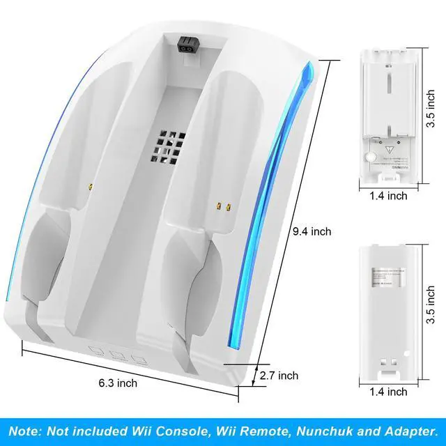 Alt view image 2 of 7 - ViewSonic Game Organizer Station for Wii Remote Charger, Charging Dock Station for Controller with 2 Pcs Rechargeable Battery for Wii Console Nunchuk Game Accessories Kit Storage