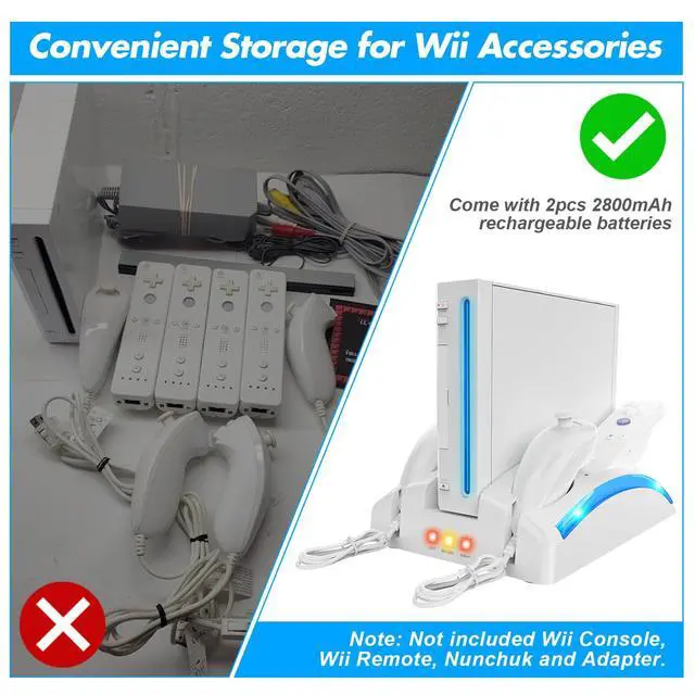 Alt view image 3 of 7 - ViewSonic Game Organizer Station for Wii Remote Charger, Charging Dock Station for Controller with 2 Pcs Rechargeable Battery for Wii Console Nunchuk Game Accessories Kit Storage