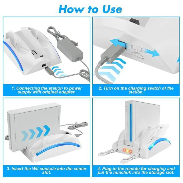 Alt view image 7 of 7 - ViewSonic Game Organizer Station for Wii Remote Charger, Charging Dock Station for Controller with 2 Pcs Rechargeable Battery for Wii Console Nunchuk Game Accessories Kit Storage