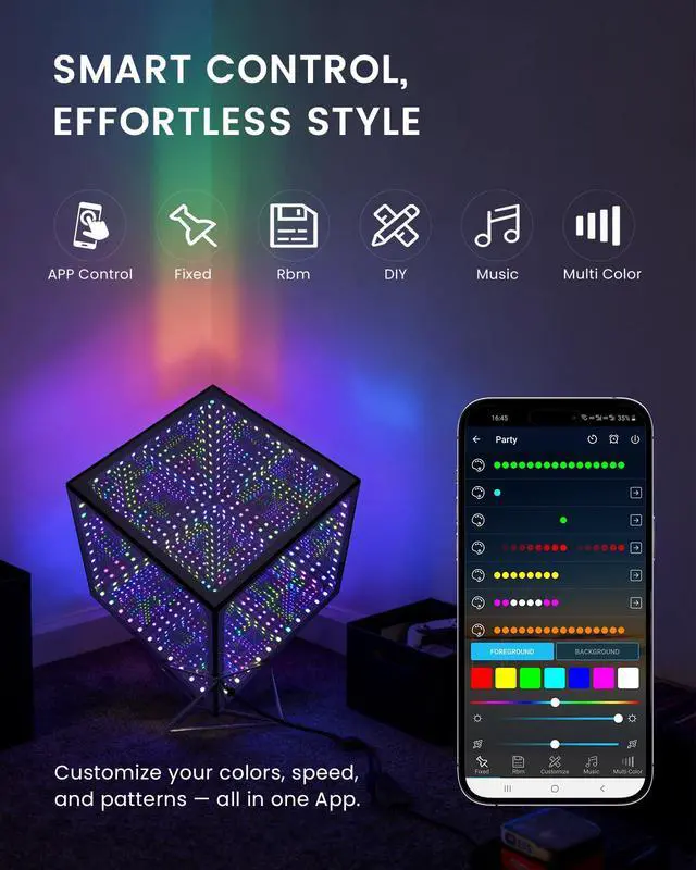 Alt view image 4 of 7 - ViewSonic Infinity Mirror Hyper Cube LED Light, RGB Gaming Room Decor, 6 Inch | Color-Changing, Sound-Activated, APP-Controlled, Ambient Light for Gaming, Party, Home, Gift